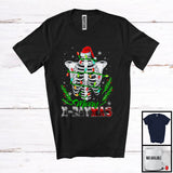 MacnyStore - Merry X-Raymas; Awesome Christmas Plaid Santa Skeleton Rib Cage Radiology; X-mas Lights T-Shirt