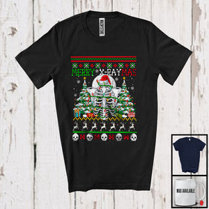 MacnyStore - Merry X-Raymas; Cheerful Christmas Lights Sweater Skeleton; Rib Cage Radiology Lover T-Shirt