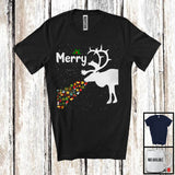 MacnyStore - Merry; Humorous Merry Christmas Half Reindeer Sweater Snow; Couple Pajamas Family Group T-Shirt