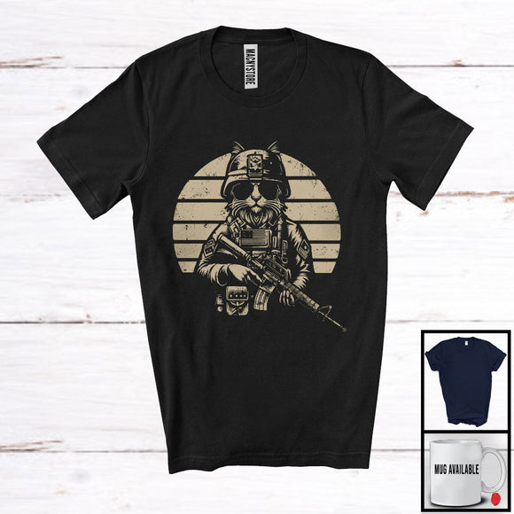 MacnyStore - Military Cat Veteran; Adorable Cat Owner Soldier; Vintage Retro Family Veteran Proud T-Shirt