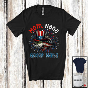 MacnyStore - Mom Nana Great Nana, Amazing 4th Of July Bass Fish Sea Animal, Patriotic Family Group T-Shirt