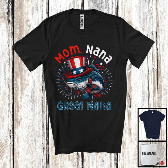 MacnyStore - Mom Nana Great Nana, Amazing 4th Of July Catfish Sea Animal, Patriotic Family Group T-Shirt