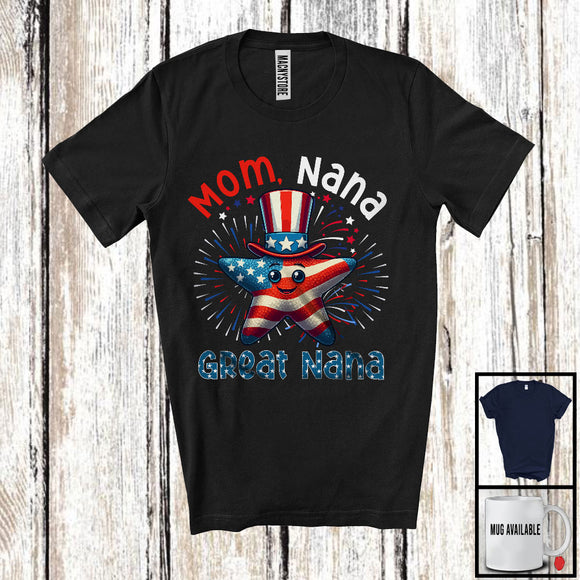 MacnyStore - Mom Nana Great Nana, Amazing 4th Of July Starfish Sea Animal, Patriotic Family Group T-Shirt