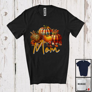 MacnyStore - Mom, Awesome Thanksgiving Leopard Plaid Pumpkins Flowers Fall, Matching Family Group T-Shirt