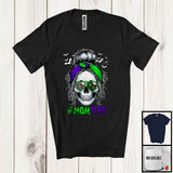 MacnyStore - Momster; Creepy Halloween Costume Skull Mom Messy Hair Bun; Monster Family Group T-Shirt