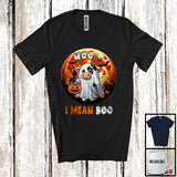 MacnyStore - Moo I Mean Boo; Awesome Halloween Costume Ghost Cow Farm Animal; Farmer Scary Moon T-Shirt