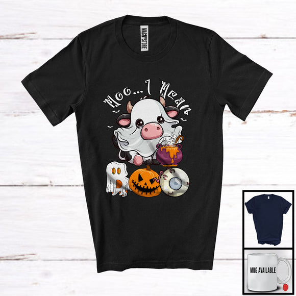 MacnyStore - Moo I Mean Boo; Creepy Halloween Cow Wearing Ghost Boo Costume; Farmer Lover T-Shirt