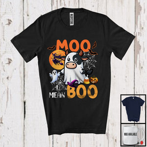 MacnyStore - Moo I Mean Boo, Lovely Halloween Costume Cow Boo Ghost, Farmer Candy Corn Lover T-Shirt