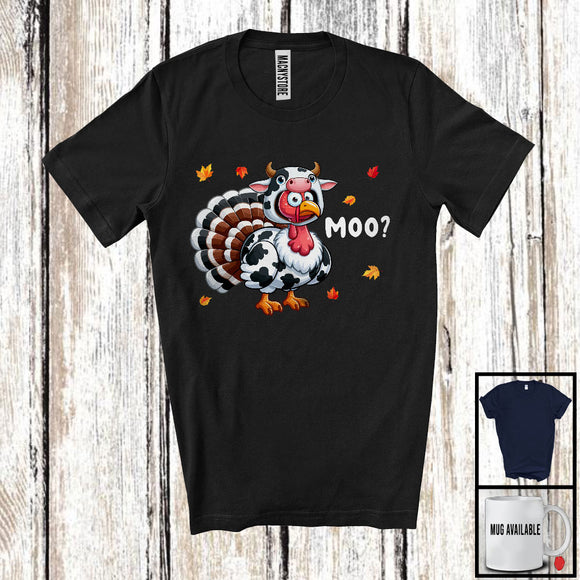 MacnyStore - Moo; Wonderful Thanksgiving Fall Autumn Leaves Cow Turkey; Farm Farmer Family Group T-Shirt