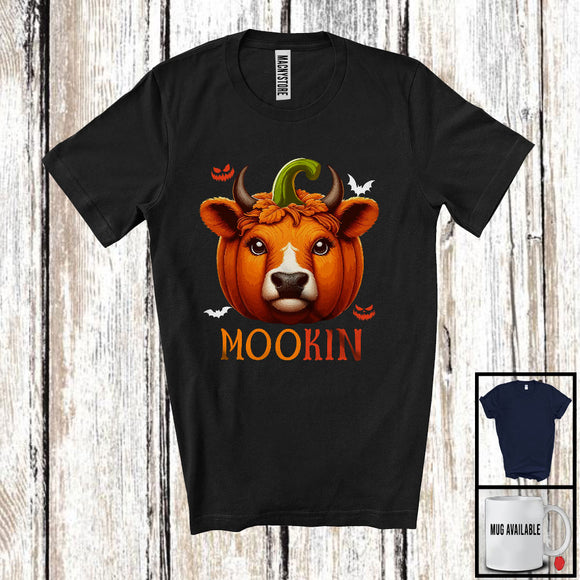 MacnyStore - Mookin; Awesome Halloween Cosplay Cow Lover Pumpkin Face; Farm Farmer Family Group T-Shirt