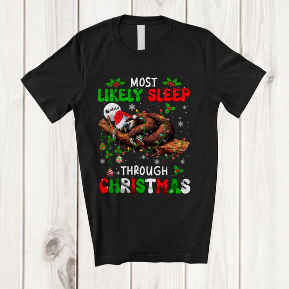 MacnyStore - Most Likely Sleep Through Christmas; Lovely X-mas Sleepy Sloth Sleeping Lazy; Animal T-Shirt