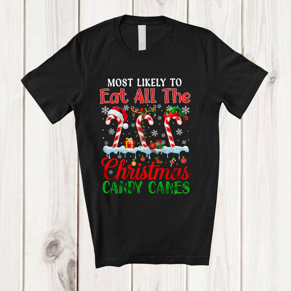 MacnyStore - Most Likely To Eat All The Christmas Candy Canes; Humorous X-mas Naughty Santa; Family T-Shirt