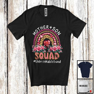 MacnyStore - Mother Son Squad, Awesome Mother's Day Leopard Plaid Rainbow Flowers, Mom Family T-Shirt