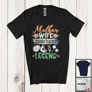 MacnyStore - Mother Wife Biology Teacher Legend, Floral Mother's Day Biology Teacher, Mom Family T-Shirt