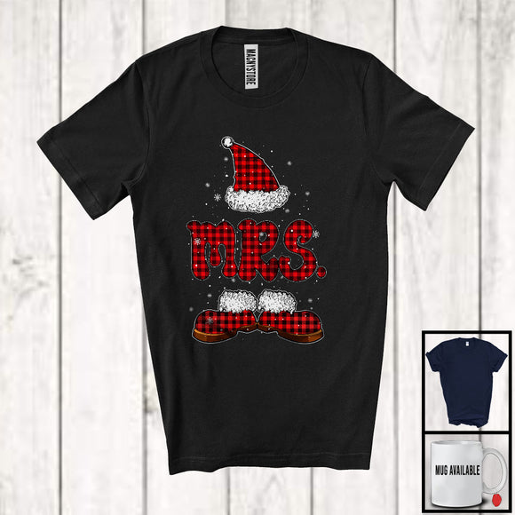 MacnyStore - Mrs; Lovely Christmas Red Plaid Santa Gnome Costume; Couples Pajamas Family Group T-Shirt