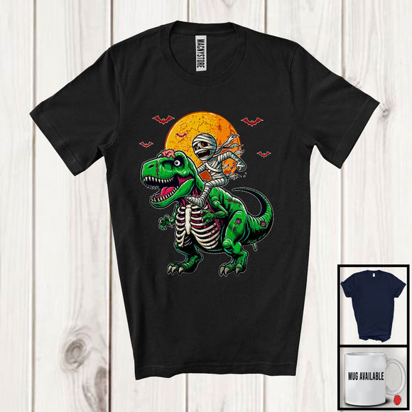 MacnyStore - Mummy Riding Zombie T-Rex; Creepy Halloween Costume Moon Mummy; Matching Group T-Shirt