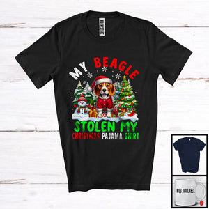 MacnyStore - My Beagle Stolen My Christmas Pajama Shirt; Amazing X-mas Tree Snowing; Family Group T-Shirt