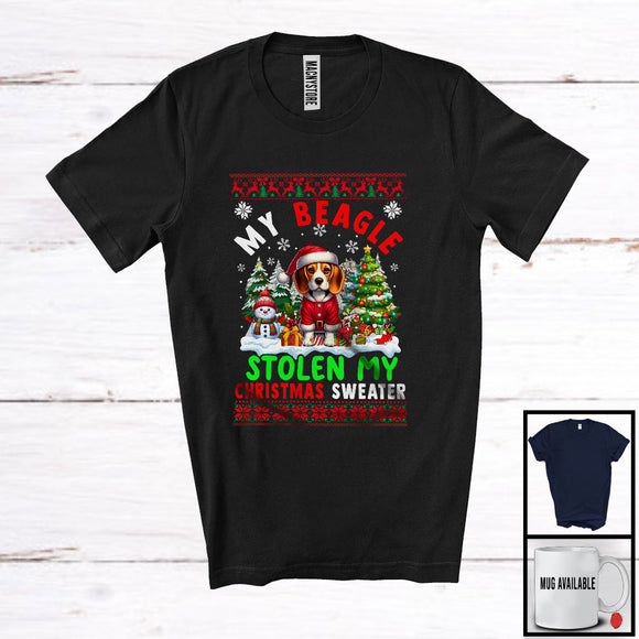 MacnyStore - My Beagle Stolen My Christmas Sweater; Lovely Santa Animal With X-mas Tree Snowing T-Shirt