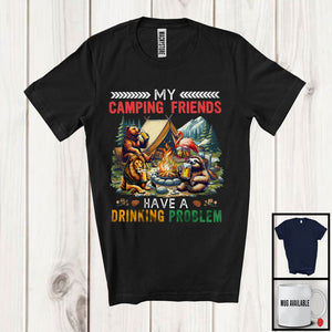 MacnyStore - My Camping Friends Have A Drinking Problem; Humorous Beer Flamingo Sloth; Wild Animal Drunker T-Shirt