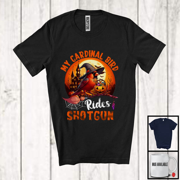MacnyStore - My Cardinal Bird Rides Shotgun, Humorous Halloween Costume Witch Bird Lover, Family Group T-Shirt
