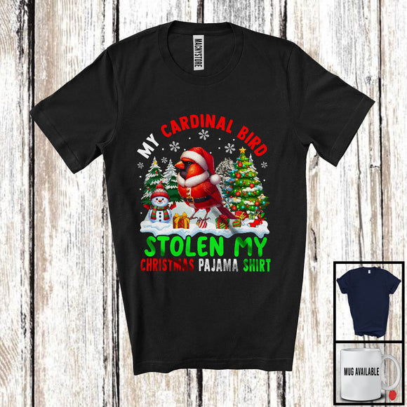 MacnyStore - My Cardinal Bird Stolen My Christmas Pajama Shirt; Adorable X-mas Tree Snow; Santa Bird Lover T-Shirt