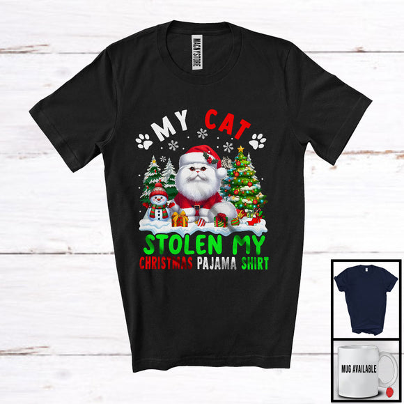 MacnyStore - My Cat Stolen My Christmas Pajama Shirt,; Amazing X-mas Tree Snowing; Family Group T-Shirt