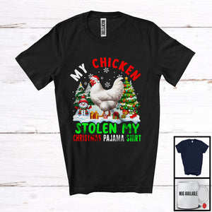 MacnyStore - My Chicken Stolen My Christmas Pajama Shirt; Amazing X-mas Tree Snowing; Family Group T-Shirt