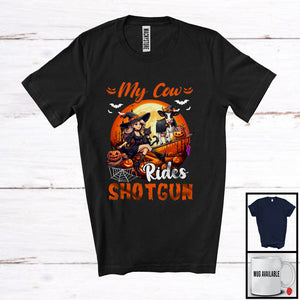 MacnyStore - My Cow Rides Shotgun, Lovely Halloween Witch Cow Riding Broom, Farm Farmer Lover T-Shirt