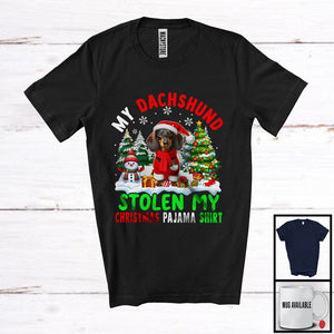 MacnyStore - My Dachshund Stolen My Christmas Pajama Shirt; Amazing X-mas Tree Snowing; Family Group T-Shirt