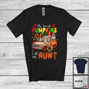 MacnyStore - My Favorite Pumpkins Call Me Aunt; Lovely Thanksgiving Family Gnomes On Truck; Plaid Sunflowers T-Shirt