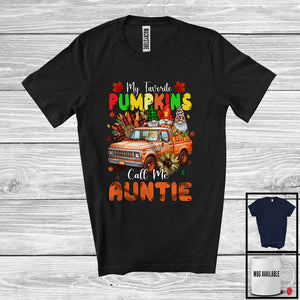 MacnyStore - My Favorite Pumpkins Call Me Auntie; Lovely Thanksgiving Family Gnomes On Truck; Plaid Sunflowers T-Shirt