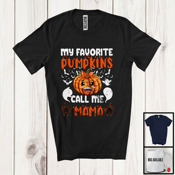 MacnyStore - My Favorite Pumpkins Call Me Mama; Cheerful Halloween Plaid Pumpkin; Family Group T-Shirt