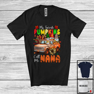 MacnyStore - My Favorite Pumpkins Call Me Nana; Lovely Thanksgiving Family Gnomes On Truck; Plaid Sunflowers T-Shirt