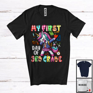 MacnyStore - My First Day Of Third Grade, Adorable Back To School Plaid Unicorn Dabbing, Girls Students T-Shirt