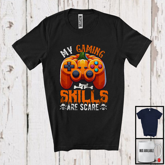 MacnyStore - My Gaming Skills Are Scary, Scary Halloween Pumpkin Game Controller, Video Games Gamer T-Shirt