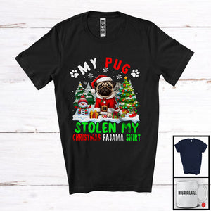 MacnyStore - My Pug Stolen My Christmas Pajama Shirt; Amazing X-mas Tree Snowing; Family Group T-Shirt