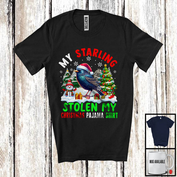 MacnyStore - My Starling Stolen My Christmas Pajama Shirt; Adorable X-mas Tree Snow; Santa Bird Lover T-Shirt