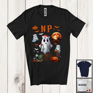 MacnyStore - NP; Awesome Halloween Costume Moon Boo Ghost; Nursing Nurse Lover Group T-Shirt