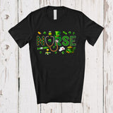 MacnyStore - NURSE; Awesome St. Patrick's Day Green Plaid Shamrocks Stethoscope Nursing; Proud Jobs Careers T-Shirt