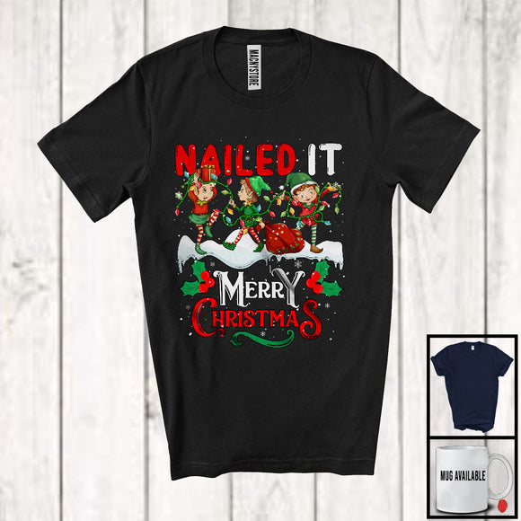 MacnyStore - Nailed It Merry Christmas; Adorable X-mas Three Elf Snowing Around; Family Group T-Shirt