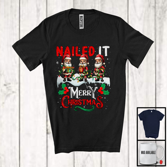 MacnyStore - Nailed It Merry Christmas; Adorable X-mas Three Santa Snowing Around; Family Group T-Shirt