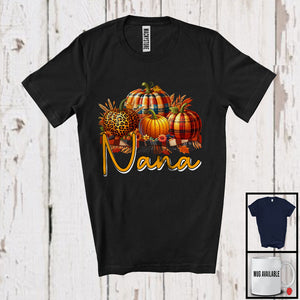 MacnyStore - Nana, Awesome Thanksgiving Leopard Plaid Pumpkins Flowers Fall, Matching Family Group T-Shirt