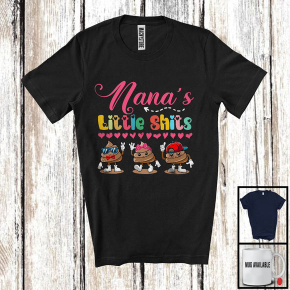 MacnyStore - Nana's Little Shits, Humorous Mother's Day Son Daughter, Hearts Matching Family Group T-Shirt