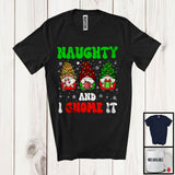 MacnyStore - Naughty And I Gnome It; Adorable Christmas Lights Gnomes Leopard Plaid; X-mas Family T-Shirt