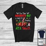 MacnyStore - Naughty Elf Here To Empty His Sack; Sarcastic Christmas Candy Cane Ornaments; Snowing T-Shirt