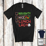 MacnyStore - Naughty Nice Lunch Lady; Cheerful Christmas Snowing Around Santa; Lunch Lady Family Group T-Shirt