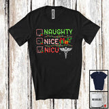 MacnyStore - Naughty Nice NICU; Cheerful Christmas Snowing Around Santa; Nurse Family Group T-Shirt