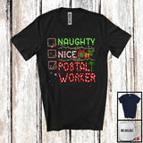 MacnyStore - Naughty Nice Postal Worker; Cheerful Christmas Snowing Around Santa; Family Group T-Shirt