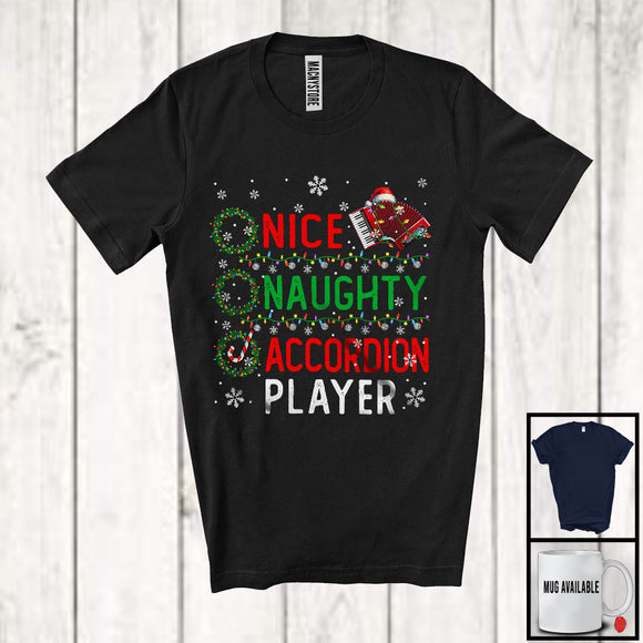 MacnyStore - Nice Naughty Accordion Player; Amazing Christmas Santa List; X-mas Musical Instruments T-Shirt