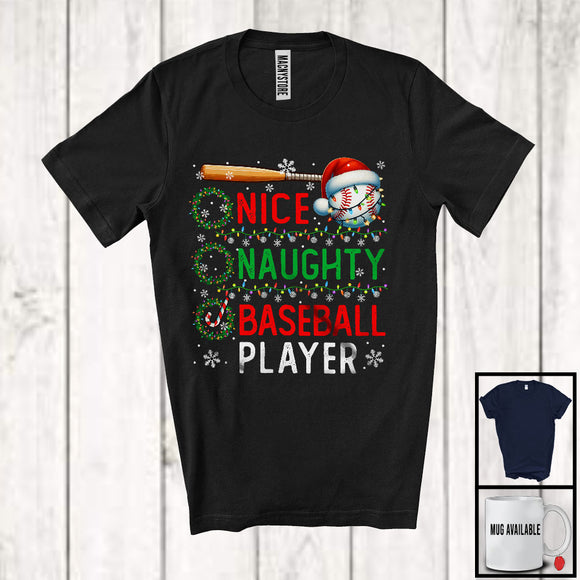 MacnyStore - Nice Naughty Baseball Player; Amazing Christmas Santa List; X-mas Sport Player Team T-Shirt